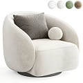 Modern Beige Upholstered Single Sofa With Gray Textured Pillow And Round Cushion Curved Lines Design