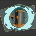 Floating Miniature Building Structure With Orange Base Transparent Blue Sphere Water And Small Fish