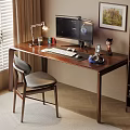 Modern Home Office Desk With Computer Monitor Lamp Ergonomic Chair Bookshelf And Potted Plant