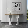 Minimalist Console Table With Chinese Calligraphy Art And Ceramic Vases In Modern Interior