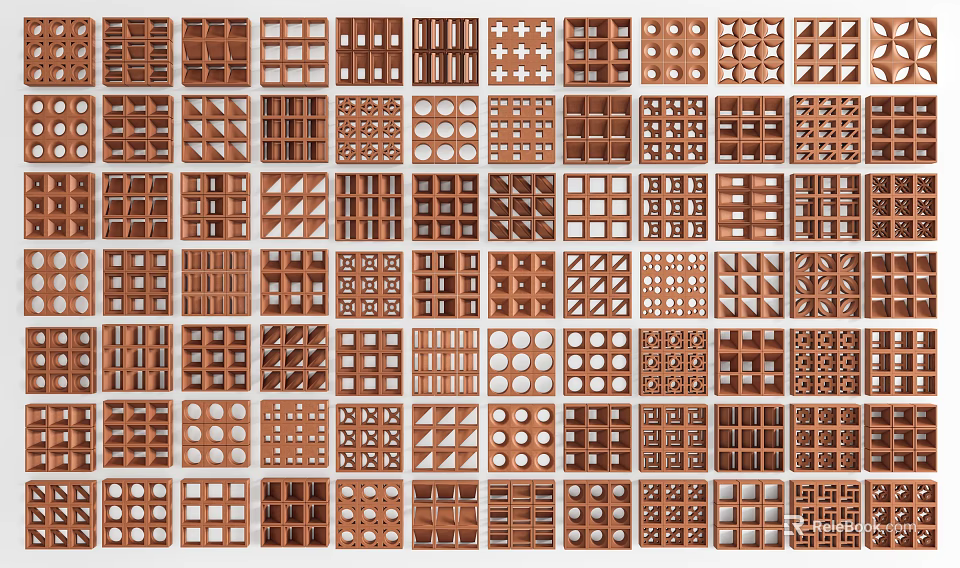 Wooden Room Dividers With Various Geometric Patterns For Interior Design 3d model