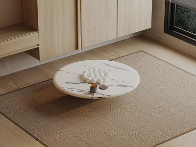 Sofa Coffee Table Set With Round Marble Top White Spherical Decor On Light Brown Rug 3d model