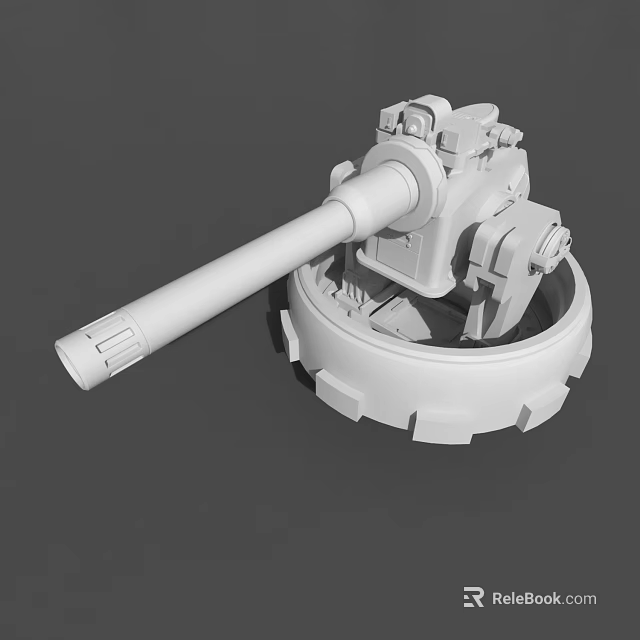 Military Weapon Turret 3D Model with Long Cannon Barrel and Mechanical Base 3d model 