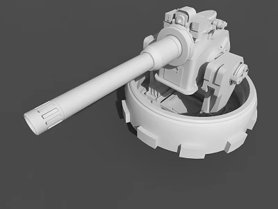 Military Weapon Turret 3D Model with Long Cannon Barrel and Mechanical Base 3d model
