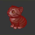 Cute Striped Cat Game Movie Character With Big Green Eyes 3D Model Sitting Pose