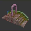 Ancient Stone Landscape Featuring Archway Stone Steps And Lush Green Moss On Historic Stone Structure