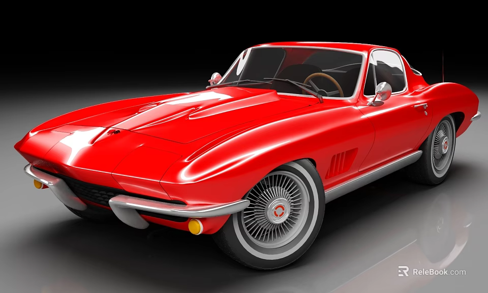 Red Vintage Sports Car With Sleek Shiny Body And Classic Chrome Wheels 3d model 