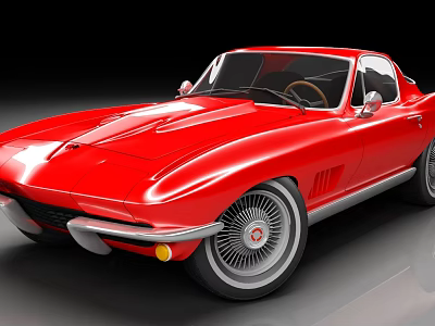 Red Vintage Sports Car With Sleek Shiny Body And Classic Chrome Wheels 3d model