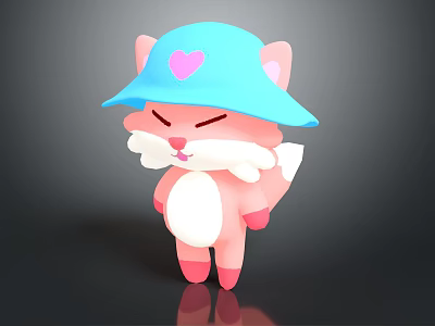 Adorable Pink Cartoon Creature Wearing Blue Hat With Heart Design And White Belly 3d model