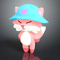 Adorable Pink Cartoon Creature Wearing Blue Hat With Heart Design And White Belly