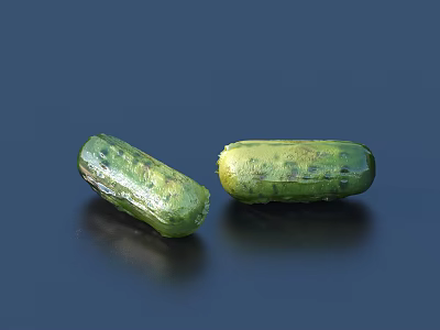 Two Fresh Green Cucumbers With Textured Surface On Dark Background 3d model