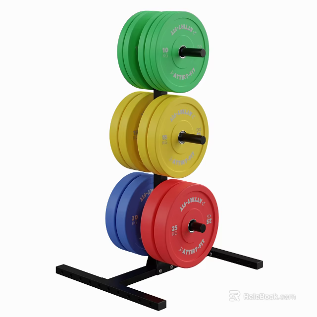 Weight Plate Storage Rack with Colorful Weight Plates for Gym Fitness Equipment 3d model 