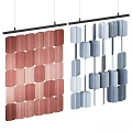 Stylish Room Divider With Red Blue Gray Hanging Panels For Interior Decoration