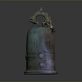 Ancient Bronze Bell With Intricate Top Ornament And Detailed Surface Patterns