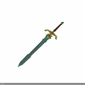 Fantasy Sword With Green Blade Golden Hilt And Emerald Gemstone Decoration