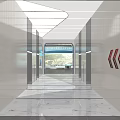 Modern Bright Corridor Interior With Marble Floor Exit Sign And Elevator Doors 3d model