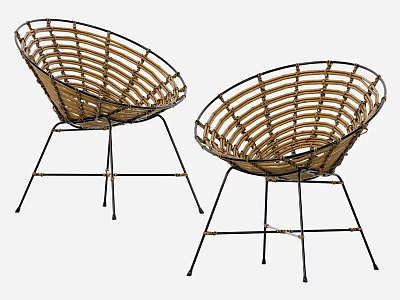 Two Modern Rattan Leisure Chairs With Metal Frame For Living Room Relaxation 3d model