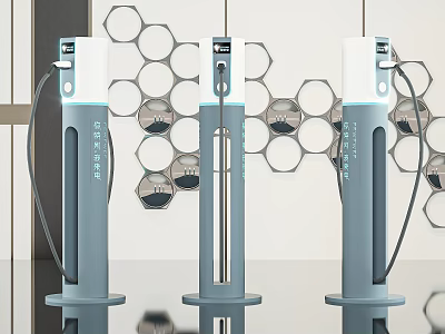 Modern Public Electric Vehicle Charging Stations With Hexagonal Background Design 3d model
