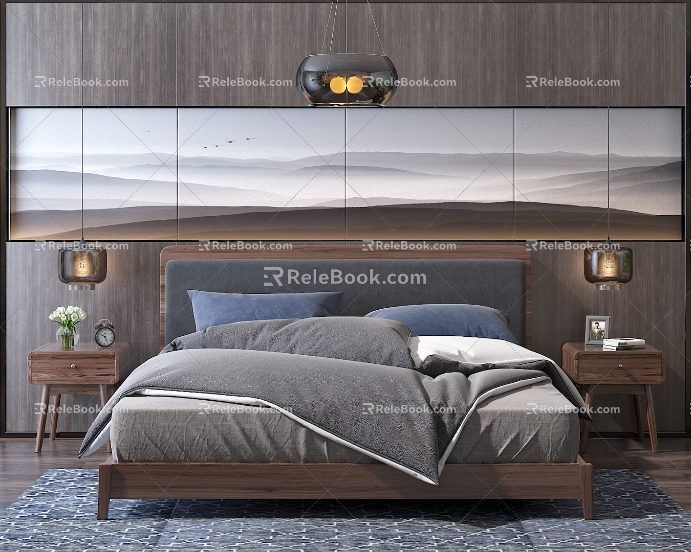 Modern background double bed bed combination 3d model