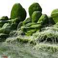 Garden Ornament Featuring Rockery Waterfall Pond With Lotus Leaves And Water Lilies