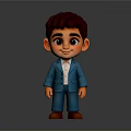 Cute Cartoon Child Boy Smiling In Blue Suit With White Shirt And Brown Shoes