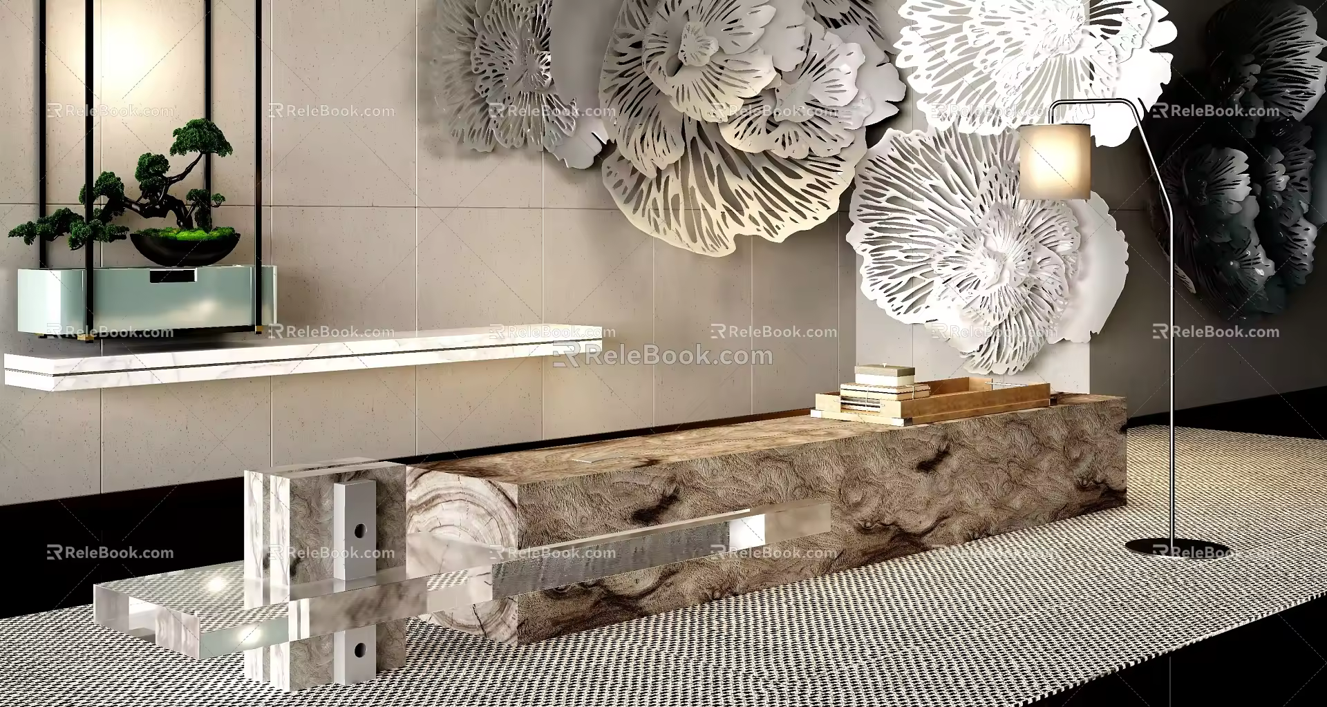 Bench Solid Wood Bench Combination Bench Stake Board 3d model