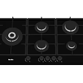 Beko Black Glass Gas Hob With Multiple Burners And Control Knobs