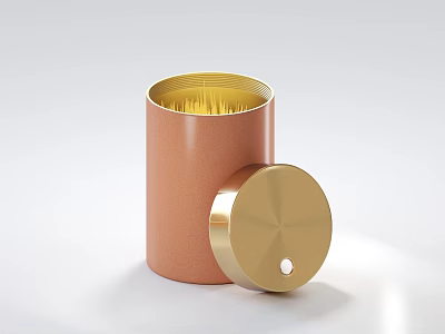 Modern Minimalist Decorative Ornament Set with Orange Cylindrical Container and Gold Lid 3d model