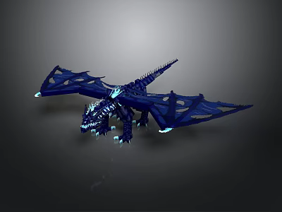 Decorative Blue Dragon Figurine With Glowing Details And Hollow Wing Design 3d model