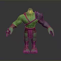 Green Muscular Character With Red Straps Shoulder Armor And Decorative Elements