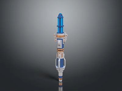 Fantasy Weapon Long Staff Design With Blue Top And White Orange Segmented Body 3d model
