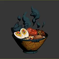 Blue And Orange Decorative Bowl With Steaming Crab Egg And Assorted Vegetables