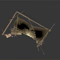 Ancient Simple Tent Structure With Wooden Frames Cloth Canopy And Baskets Boxes 3d model