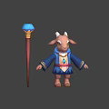Cute Goat Wizard Character In Blue Robe Holding Magic Staff