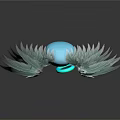 Game Movie Character Blue Sphere With White Wings Green Eye Small Tentacles Floating Reflection