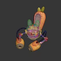 Orange Cartoon Carrot Shaped Vehicle With Small Rabbit Inside Mechanical Legs And Detectors