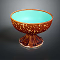 Ceramic Footed Bowl with Brown Spotted Exterior and Turquoise Interior
