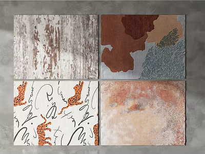 Stylish Square Rugs With Various Patterns Including Animal Prints Abstract Textures And Warm Color Tones 3d model