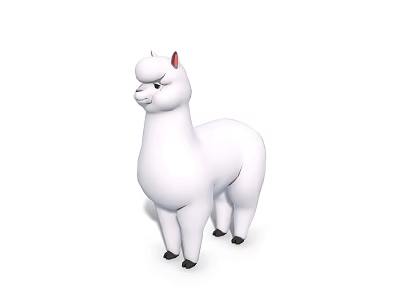 White Alpaca 3D Model in Cartoon Style Standing Pose with Cute Appearance 3d model
