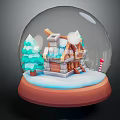 Festive Snow Globe With Mini Cottage Christmas Tree Candy Cane Snow On Brown Base