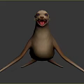 Realistic 3D Model of Brown Seal With Open Mouth and Sharp Teeth on Dark Background