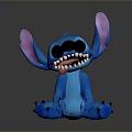 Blue Stitch with Big Ears and Pink Inner Ears Sitting and Sticking Out Tongue