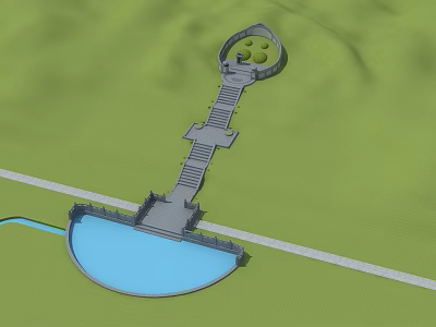Scenic Landscape Design With Circular Area Pathway Blue Pool And White Road 3d model