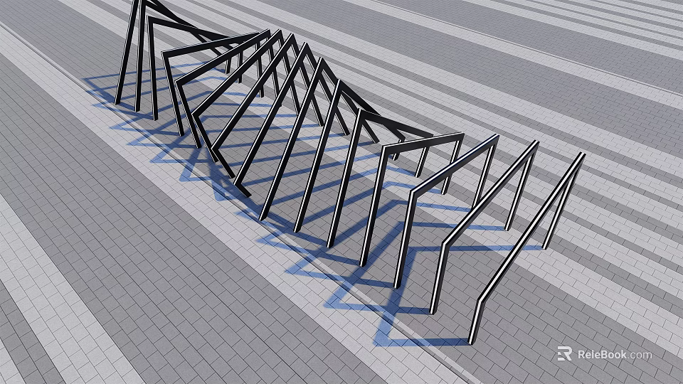 Modern Outdoor Metal Pergola With Geometric Frame Design And Paved Ground 3d model 