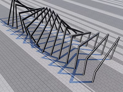 Modern Outdoor Metal Pergola With Geometric Frame Design And Paved Ground 3d model