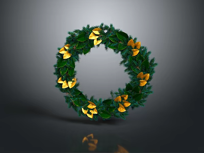 Natural Green Plant Wreath Decorated With Fresh Leaves And Yellow Flowers 3d model