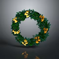 Natural Green Plant Wreath Decorated With Fresh Leaves And Yellow Flowers