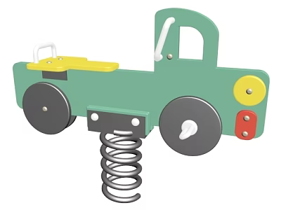 Green Toy Car Doll With Yellow Seat White Steering Wheel Black Wheels And Spring Base 3d model