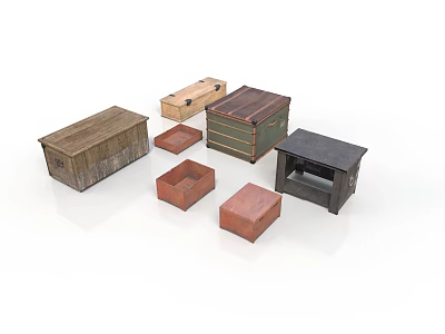 Wooden Storage Boxes In Various Sizes And Colors For Home Organization 3d model