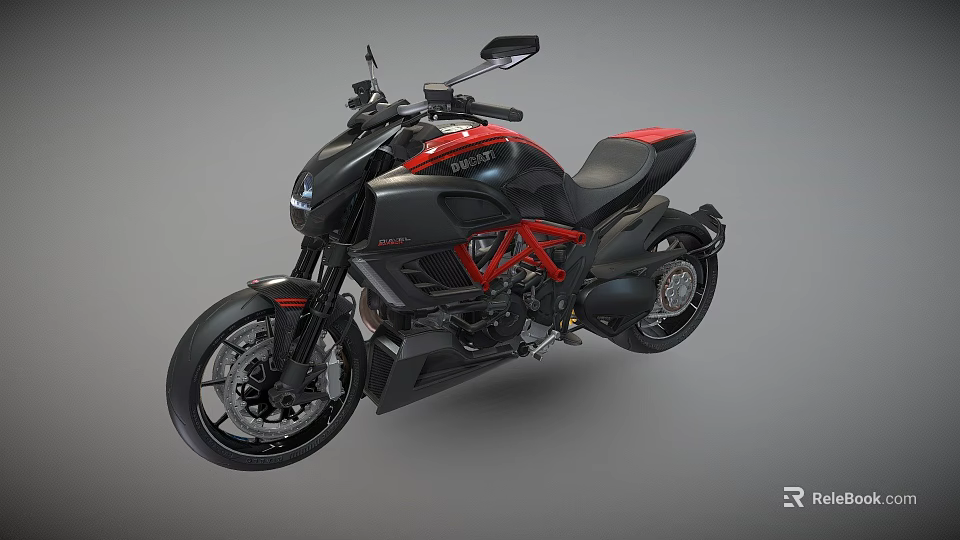 Black and Red Motorcycle With Modern Sleek Body Design Sporty Seat And Alloy Wheels 3d model 